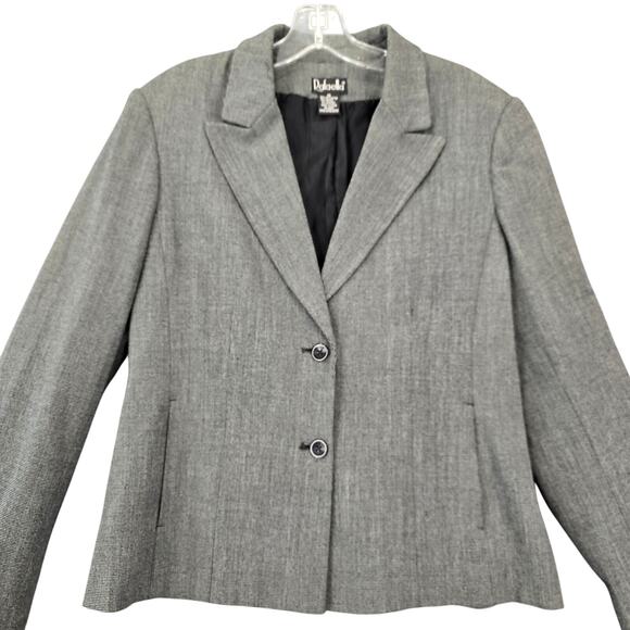 Rafaella Gray Suit Jacket Stretch Preppy Houndstooth Long Sleeve Button Women 12 - Picture 1 of 11